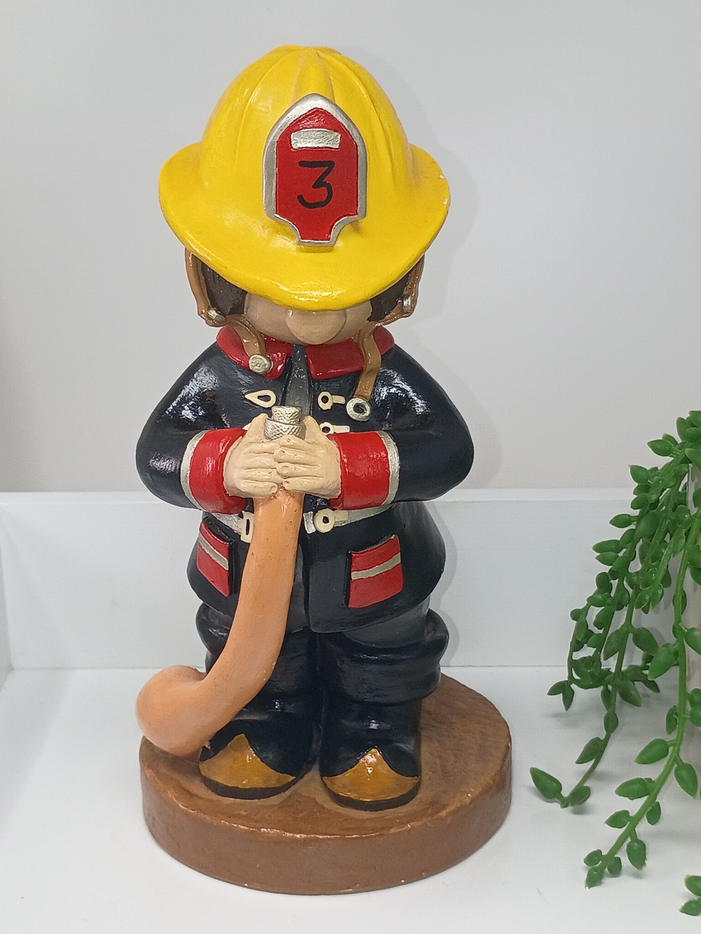 Yellow Firefighter Figurine Home Accent - Decorative Resin Statue